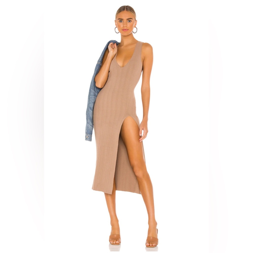 Michael Costello x REVOLVE Variegated Rib Bodycon Dress in Taupe